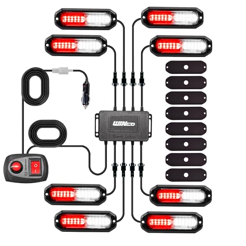 WINECO 8PCS LED Strobe Lights 12V Sync Feature Red White 12LED Emergency Hazard Warning Lights with Strobe Controller for Trucks Vehicles ATV RV Cars Van - color: RED WHITE