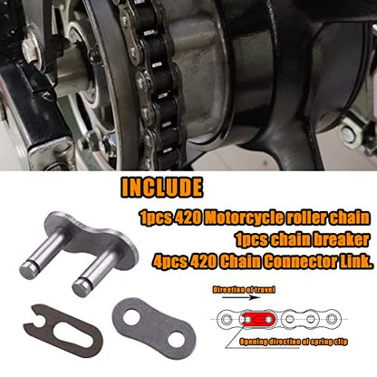 420 Standard Roller Chain 90 Link+ Chain Breaker, fit for Coleman BT200X CT200U Trail 200 CT200U-EX Baja TrailMaster Warrior Heat Massimo MB165 MB200 196cc 6.5hp Powersports Mini Bike Part - size: 90 Link Chain Breaker