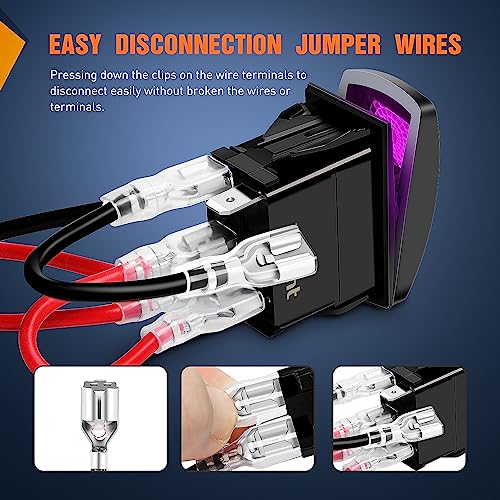 Nilight 3 Pack Rocker Switches with Night Glow Stickers On Off 5 PIN SPST LED Switch Pinkish Purple Backlit 12V/24V for Cars Trucks RVs Boats Auto Motorcycles - color: Purple 3 PCS