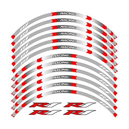 Motorcycle Rim Stripes Decals Wheel Sticker Reflective Tape for Yamaha YZF R1 1998-2022/R1M 2015-2022/R1S 2001 2016-2018 - color: B Red 16pcs