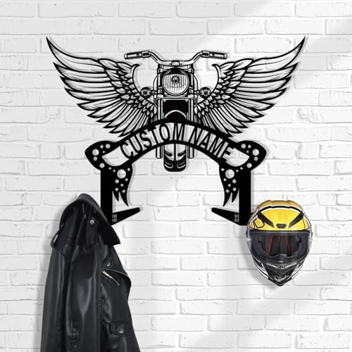 Custom Metal Motorcycle Helmet Holder Wall Mount, Personalized Name Motorcycle Helmet Rack with 2 Hooks, Motorcycle Accessories for Men, Helmet Hanger for Clothes, Jacket, Coat, Motorcycle Gear - color: Style 03