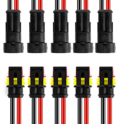 2 Pin Way 16 AWG Car Waterproof Electrical Connector Plug with Wire AWG Marine Pack of 5 - size: 2 Pin