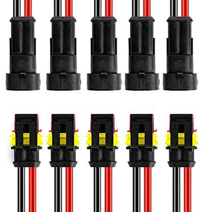 2 Pin Way 16 AWG Car Waterproof Electrical Connector Plug with Wire AWG Marine Pack of 5 - size: 2 Pin