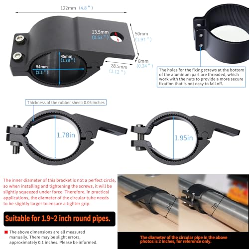 Universal 2Inch Tube Clamp Mounting Bracket for Bull Bar Roof Rack Roll Cage - Adjustable 49-51mm (1.93-2.01inch) Kit for LED Square/Round Offroad Lights & Light Bars - size: Approx 49-51MM(1.93-2.01inch)