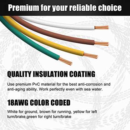 Gonice 36Ft 4 Wire 4-Flat Trailer Light Wiring Harness Extension Kit, 4-Way Plug 4 Pin Male & Female Extension Connector, Trailer Wiring Harness with 18 Gauge White Ground Wire - size: 36FT