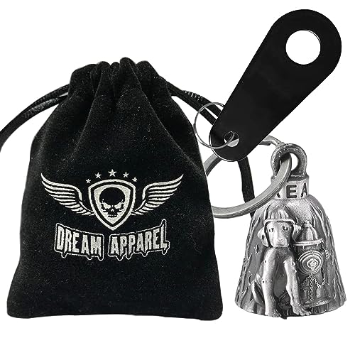 Dream Apparel Motorcycle Bell Guardian Angel Drive Away Gremlin, Biker Bell for Men Women Rider Riding, Good Luck Gift - color: Dog and Fire Dept