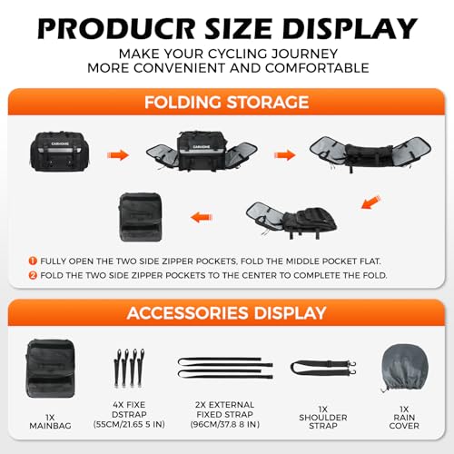 Motorcycle Tail Bag, 40L-60L Expandable Motorcycle Travel Luggage, Waterproof All-Weather Rear Seat Bag with Sissy Bar Straps & Rain Cover, Universal Trunk Rack Bag - Black