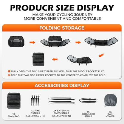 Motorcycle Tail Bag, 40L-60L Expandable Motorcycle Travel Luggage, Waterproof All-Weather Rear Seat Bag with Sissy Bar Straps & Rain Cover, Universal Trunk Rack Bag - Black
