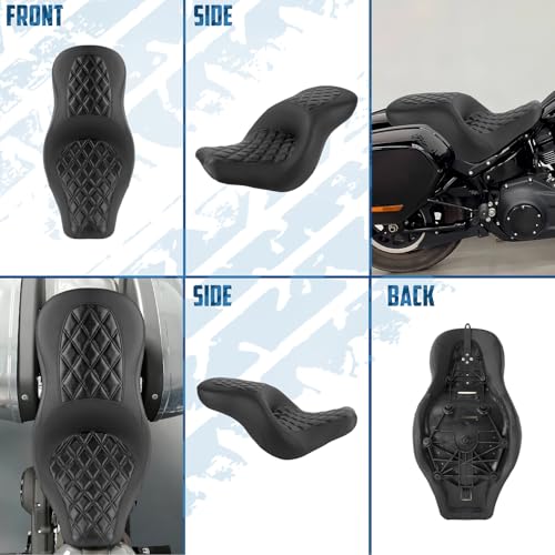 One-Piece Driver Passenger Seat Motorcycle 2-Up Seat Compatible with Harley Softail Sport Glide FLSB Low Rider FXLR FXLRS FXLRST 2018-Later (Black Diamond Stitching) - style: Black Diamond Stitching