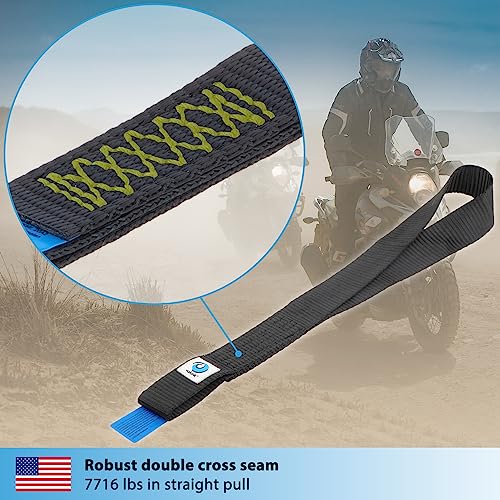 valonic Condor - Soft Loop tie Down Straps Heavy Duty - 4 Pack, 7716lbs, 1.4" x 18", Double Stitched, Black - for Motorcycle Handlebar - size: 1.5 FT - 7700 lbs