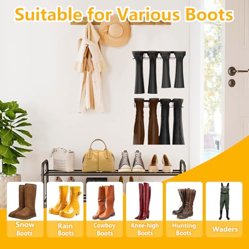 Boot Rack - 4 Pair Wader Hangers Wall Mount Boot Organizer for Tall Boots, Heavy Duty Boot Hangers Holder Sturdy Metal Wall Mounted Shoe Rack for Garage Mudroom Closet Entryway Black 2 Pack