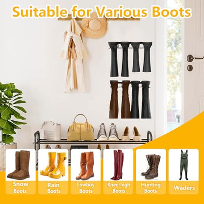 Boot Rack - 4 Pair Wader Hangers Wall Mount Boot Organizer for Tall Boots, Heavy Duty Boot Hangers Holder Sturdy Metal Wall Mounted Shoe Rack for Garage Mudroom Closet Entryway Black 2 Pack