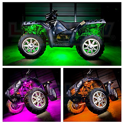 LEDGlow 6pc Advanced Million Color LED ATV UTV Quad 4x4 Accent Underlow Light Kit - 15 Solid Colors - 6 Patterns - Multi-Color Flexible Strips - Includes Waterproof Control Box & 2 Wireless Remotes
