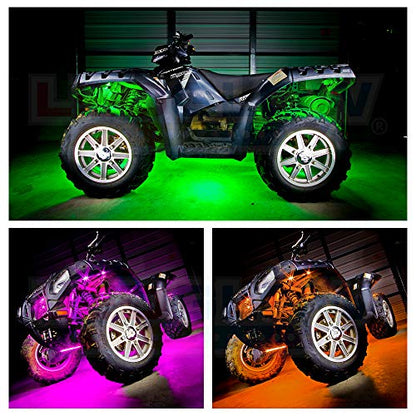 LEDGlow 6pc Advanced Million Color LED ATV UTV Quad 4x4 Accent Underlow Light Kit - 15 Solid Colors - 6 Patterns - Multi-Color Flexible Strips - Includes Waterproof Control Box & 2 Wireless Remotes