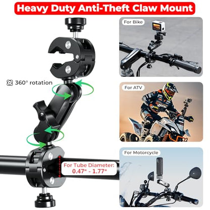 VAZESWIN Aluminum Alloy Motorcycle Camera Mount Kit for GoPro Insta360 DJI, 360° Rotating Heavy-Duty Bike Handlebar Anti-Theft Clamp Mount with Extendable Selfie Stick for Motorcycle Bike ATV UTV