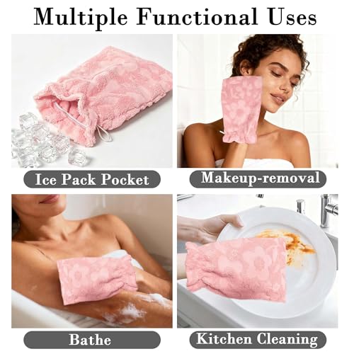VOOVA & MOVAS 6-Pack Shower Wash Cloth, 100% Cotton Soft Absorbent Bath Mitts with Hanging Loop, 8.3x6.3 Inch European Style Bathing Gloves for Body & Spa, Jacquard Pink Flower - color: Jacquard-pink Flower-2