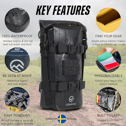 Odinsberg 3.5L Waterproof Motorcycle Tail Bag - Motorcycle Crash Bar Bags Dry Bag Dirt Bike Gear Bag On Fender Sissy Bar Rear Rack Seat Saddle Possibles Pouch Storage Soft Luggage - size: 3.5L