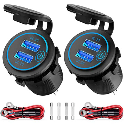 Pack of 2 x 36W Quick Charge 3.0 USB Car Charger Socket, 12V/24V Dual USB Quick Charge 3.0 Car Cigarette Lighter Adapter with Touch Switch for Motorcycle, Boat, Truck, Caravan - color: 36W
