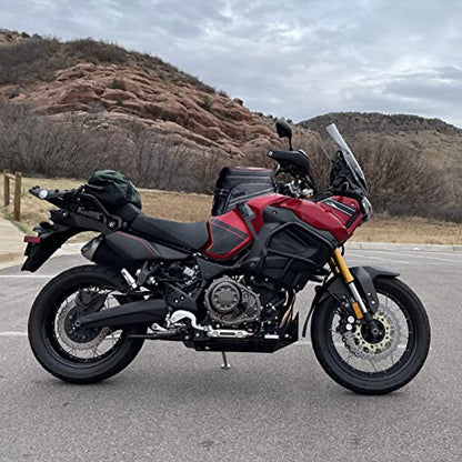 Goldfire Motorcycle Tank Bag Expandable ADV Gas Oil Fuel Tank Saddle Bag with Strong Strap Mount Water Resistant Motorcycle Storage Bag(Red Piping) - color: Red Piping