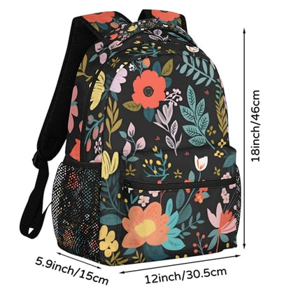 Flower Travel Backpack for Women Men, Water Resistant Laptop Bookbag College School Bag, Large Capacity Floral Print Daypack Schoolbag - color: Floral