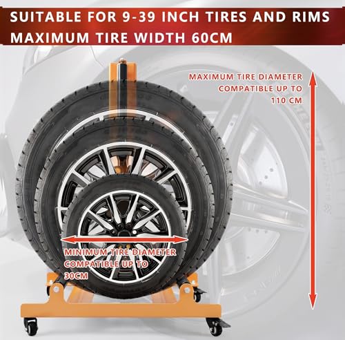 Rolling Wheel Detailing Stand – Heavy-Duty Tire Cleaning and Polishing Roller with 3-Way Rotating Rollers for Ceramic Coating, Tire Shine, Car Wheel Wash – Garage Accessory for Auto Detailers - color: Yellow