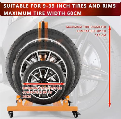 Rolling Wheel Detailing Stand – Heavy-Duty Tire Cleaning and Polishing Roller with 3-Way Rotating Rollers for Ceramic Coating, Tire Shine, Car Wheel Wash – Garage Accessory for Auto Detailers - color: Yellow