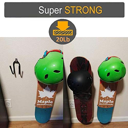 Pmsanzay Skateboard Wall Mount Wall Hanger Rack Storage Display Holder - for Storage Your Skateboard or Longboard and Helmet - Easy to Install - Hold up to 20 KG. (40LBS) - 2/PK