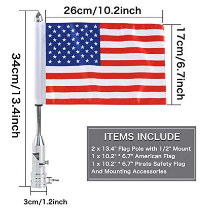 2 PCS Motorcycle Flag Pole with American Flag and Pirate Safety Flag 6.7'' x 10.2'' Foldable 90° Flag Pole Bracket Fit for 1/2'' Tubular Luggage Rack For Harley Touring Spring Honda Goldwing etc. - color: US Flag+Pirate Safety Flag
