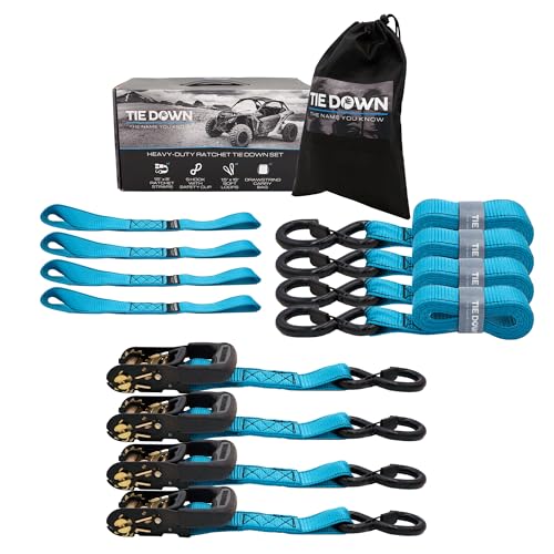 Tie Down 1.5 inch x 8 ft Blue Heavy Duty Ratchet Strap, 4-Pack Kit - 5208 lbs. Breaking Load Limit - color: Blue, size: 4-Pack