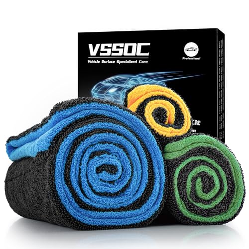 3-Pack Color-Coded Car Drying Towels (48"x24"/14"x24"/10"x10") 1200GSM Dual-Sided Twisted Loop & Coral Fleece - One Pass Save Time, Streak-Free, Scratch-Free for Cars, Trucks, SUVs