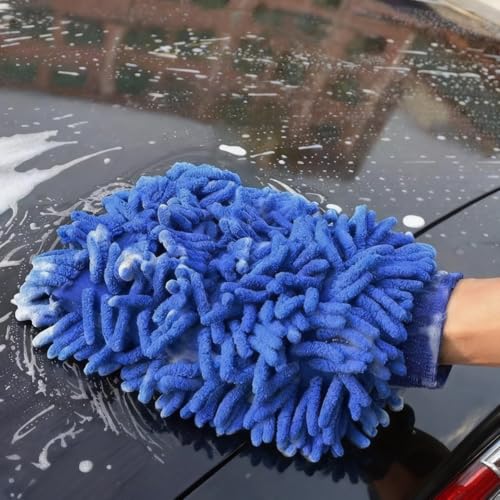 Conwork Car Wash Mitt Chenille Microfiber Golves, Ultra Soft & Scratch-Free, for Auto Detailing, Household Dusting & Multi-Surface Cleaning, 7" x 9.6"(2-Pack, Pink/Blue) - color: Blue/Pink