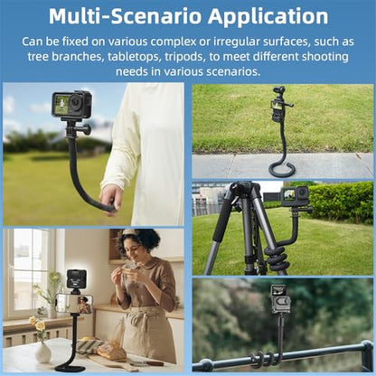 Flexible Monkey Tail Mount Clamp Tripod Stand Stick Pole for Go Pro Hero13/12,for Insta 360 X5/X4/X3, for DJI Pocket 4/3/Action 6/5/4Neck Holder Bike Motorcycle Tube Bar Attach Camera Mount