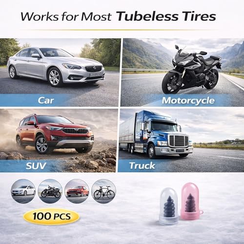100PCS Tire Plug Kit, Screw in Tire Repair Plugs 50 Small 50 Large with Screwdriver & Storage Box | Emergency Tubeless Tire Puncture Repair Tool for Car Motorcycle Truck