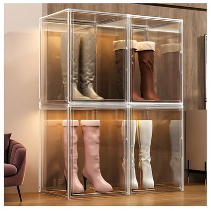 Zfmnoyev Motorcycle Helmet Storage Rack with Magnetic Door, Clear Acrylic Organizer Box Display Case, Floor-Standing Hat Rack Organizer Stand, for Figures Books Handbags Purses Boots Ball