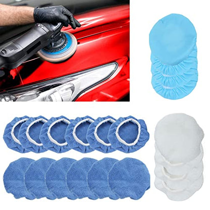 20 Pieces 6 Inch Microfiber Car Polisher Pad Buffing Bonnet Set for Waxing and Polishing Cars, Motorcycles, Ships, Boats