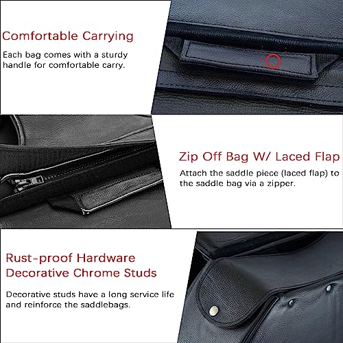 Dream Apparel Naked Cowhide Leather Motorcycle Saddle Bags Throw Over Saddlebags, Motorcycle Side Bags for Honda Shadow Sportster Softail Dyna V-star (Black, No Studs)