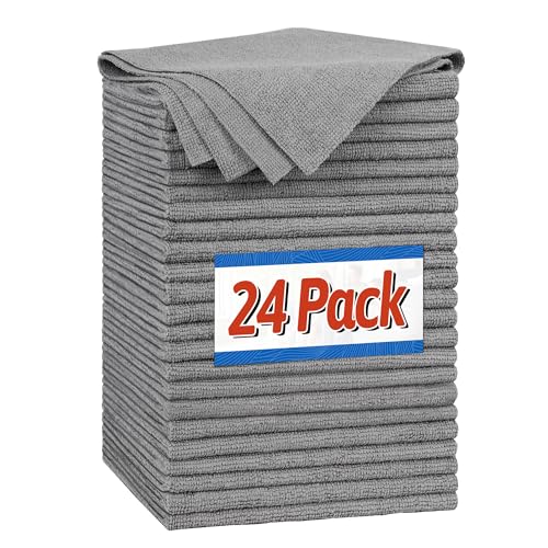 FIXSMITH Microfiber Cleaning Cloth, Shop Towels Bulk, 24 Pack Grey Microfiber Towels for Cars, All-Purpose Absorbent Cleaning Rags, Dust Cloth for Automotive, Mechanic, Garage, Bar, 12 x 11 inch - color: Grey, size: 24PK