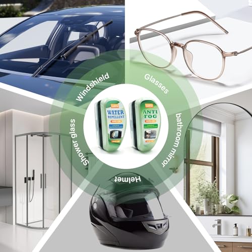 Anti-Fog & Water Repellent Kit for Car Windshield - Hydrophobic Coating, Quick Defogging & Rain Protection, Long-Lasting Clear Vision for Windows, Mirrors, Glasses, Helmet, Shower Door