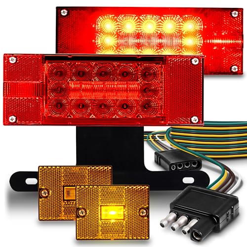 TRUE MODS LED Trailer Light Kit & Amber Marker [DOT FMVSS 108 SAE STIAP2/APC/L] IP67 Submersible Waterproof License Brake Turn Signal Tail Light & Wiring for Over 80" Motorcycle Flatbed Boat Trailer - color: w/Front Marker Lights, size: Premium - Over 80"