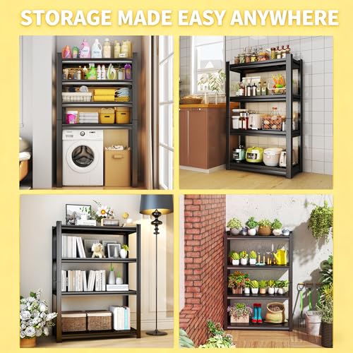 35 Inch Wide Heavy Duty Garage Shelving Unit, 4-Tier Metal Storage Shelves, Adjustable Sturdy Shelf Rack for Garage, Basement, Pantry, Kitchen, Closet, Warehouse, 63"H x 35"W x 12"D, Black - size: 4 Tier | 63" H x 35" W x 12" D