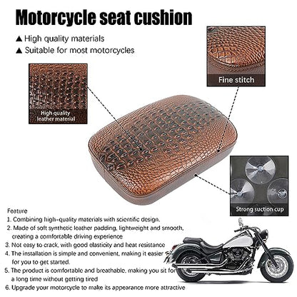 Motorcycle Pillion Passenger Pad Seat, Brown Crocodile Leather Pillion Pad w/ 8 Suction Cup Rear Passenger Seat Compatible with Harley Custom Bikes and More - size: Brown Crocodile