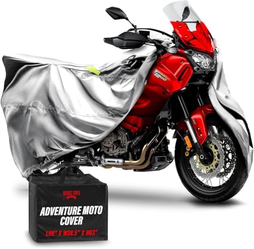Badass Moto Ultimate Large Adventure Motorcycle Cover Waterproof Outdoor Adjusts to Top Case Motorcycle Sun Cover For Honda Africa, V-Strom 1050 ADV, Fits BMW R 1250 GS, KTM 1290 Super, HD Pan America - color: Light Gray, size: [ADV] 99"L x 41"W x 63"H