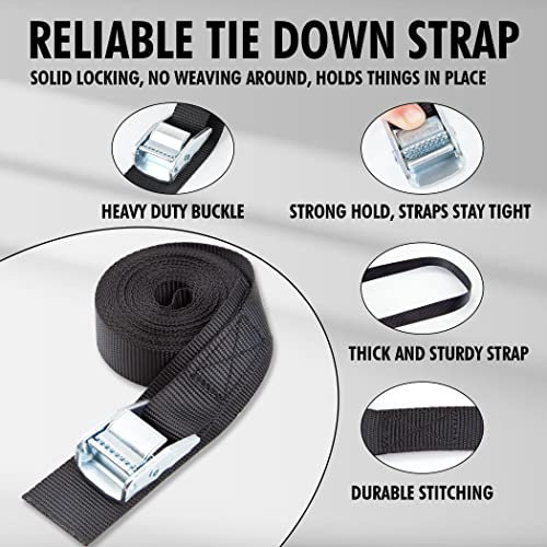 Cartman 1" x 15'Lashing Straps with Adjustable Cam Buckle Cargo Tie Down with Protective Pad, 8 Pack, Black - color: Black, size: 8 PK