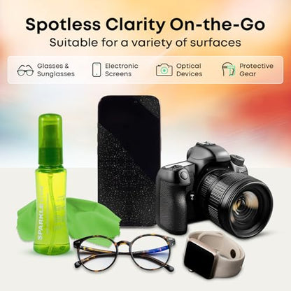 Sparkle Vivid Anti-Reflective Safe Lens Cleaner Spray Kit - (2) 2oz Glasses Cleaner Spray & (2) Microfiber Cloth for Eyeglasses, Sunglasses, Lenses, Screens and Camera Cleaning Kit (4 Piece Set) - style: Green | 2x2oz Lens Spray + 2 Microfiber Cloth