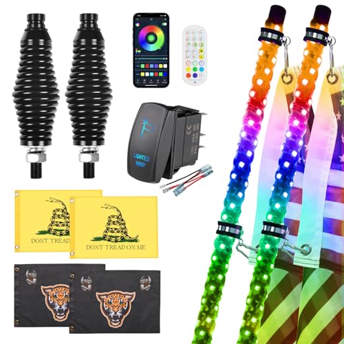 Ehaho 2 Pack 6FT Whip Lights with Spring Base,LED Whip Light with App & Remote Control,Spiral RGB Chasing Lighted Whips with Rocker Switch,Music Whip Light for UTV ATV Polaris RZR Can-Am SXS Truck - size: 6FT / (Pack of 2)