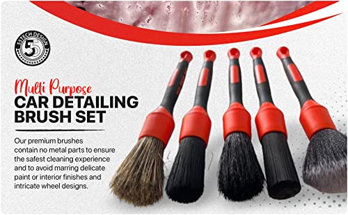 Preimum Car Detailing Brush Set - 5 Pack Auto Detail Kit for Automotive, Soft to Firm Brushes for Cleaning and Polishing for Interior, Exterior, Dashboard, Wheel Rims, Air Vent, Seat, car wash - color: orange