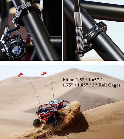 BRCOVAN 2PCS UTV Whip Light Mounts, Off-Road LED Light Bar Mounting Bracket | Solid Aluminum Alloy Materials, 360° Adjustable Whip Flag Mount Fit 1.5''/1.65'' /1.75''/1.85''/2'' Roll Cage Bars