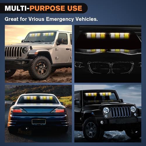 Nilight 32LED Amber White Emergency Dash Strobe Lights with Controller Suction Cups Warning Hazard Interior Front/Rear Windshield Deck Split Light Bar for Truck Construction Vehicle - color: Amber and White