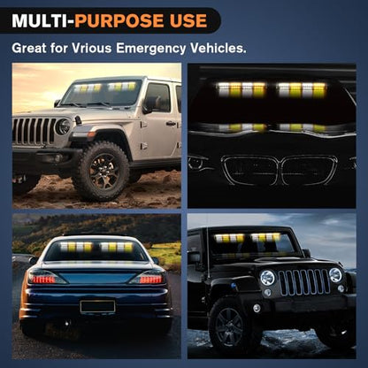 Nilight 32LED Amber White Emergency Dash Strobe Lights with Controller Suction Cups Warning Hazard Interior Front/Rear Windshield Deck Split Light Bar for Truck Construction Vehicle - color: Amber and White