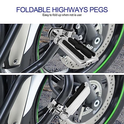 Motorcycle Highway Pegs, Crash Bar Foot Pegs for Harley Touring Electra Street Glide Road King Sportster, Kawasaki, 1"(25mm), 1 1/4"(32mm), 1 1/3"(34mm) Engine Guard Footrest, 1 Pair - color: Slotted Style - Chrome